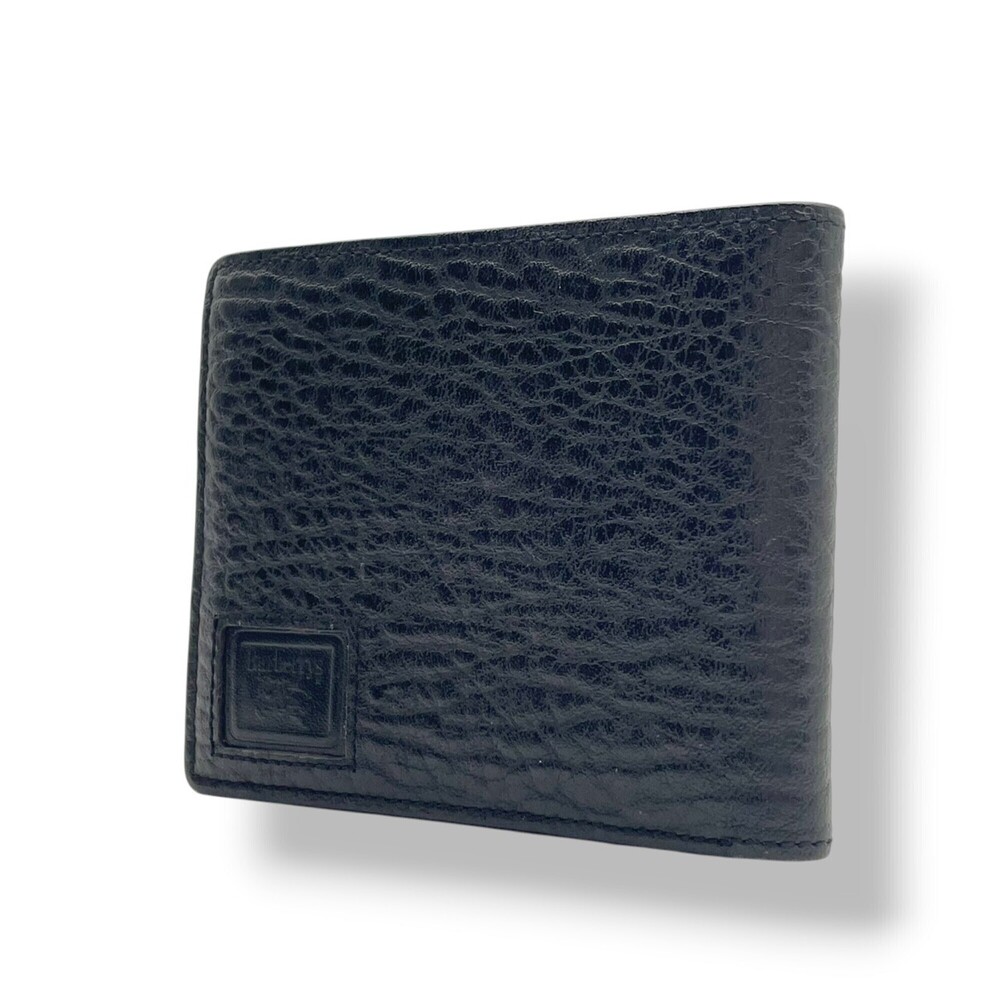 BURBERRY Horse Mark Embossed Leather Bi-fold Wallet Compact Mini Black Men's ...